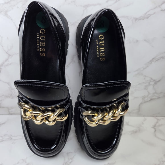 Guess Shoes - GUESS Black Loafers with Gold Chain Accent